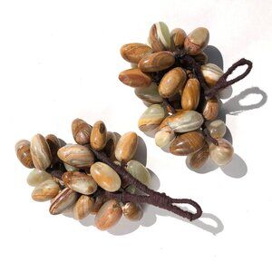 pair of grape clusters natural polished agate stones brown rock fruit AS IS